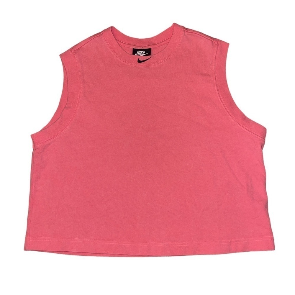 Nike neon pink black embroidered collar swoosh logo tank top women’s size large